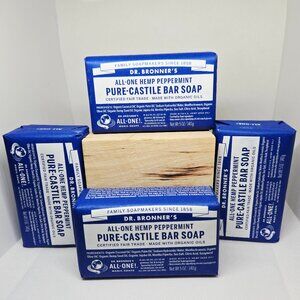 NEW Dr. Bronner's All-One Hemp Peppermint Pure Castile Soap 5 oz Bar 4 Bars